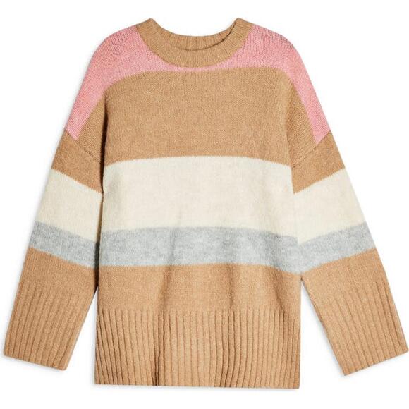 Topshop Sweaters - Topshop Supersoft Brown Stripe Fuzzy Brushed Knit Crewneck Sweater- Size 14